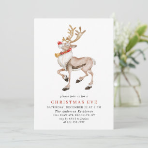 Invitation Aquarelle Reindeer Rudolf VACANCES NOËL EVE