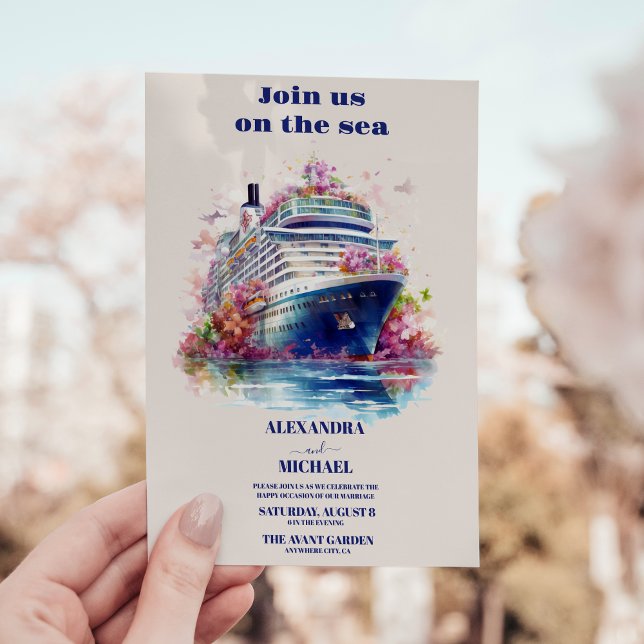 Invitation Aquarelle Rejoignez-nous sur la mariage de croisiè (Créateur téléchargé)