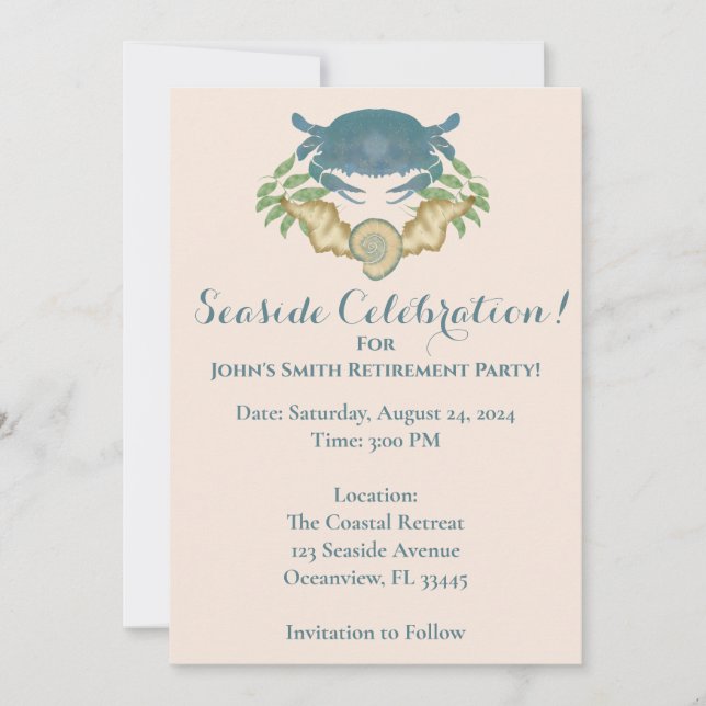 Invitation Aquarelle Retraite du crabe bleu Enregistrer la da (Devant)