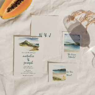 Invitation Aquarelle Rétro Main Tirée Plage Mariage unique