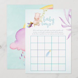Invitation Aquarelle Rhino Unicorn Baby Boy Shower Bingo