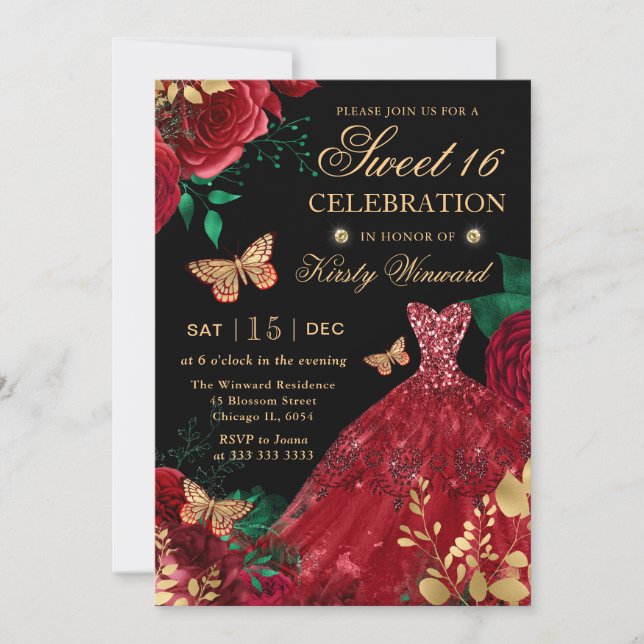 Invitation Aquarelle Robe Parties scintillant rouge et Sweet  (Devant)