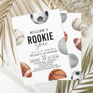 Invitation Aquarelle Rockie année sports premier anniversaire