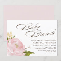 Aquarelle romantique Bleu rose Peony Brunch bébé