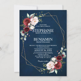 Invitation Aquarelle romantique Bourgogne Marine Floral Géomé