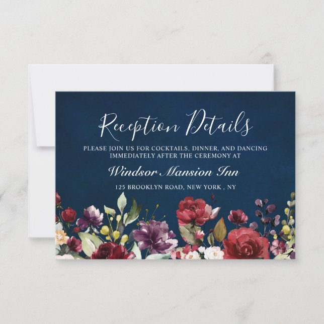 Invitation Aquarelle romantique Bourgogne Rouge Marine Floral (Devant)