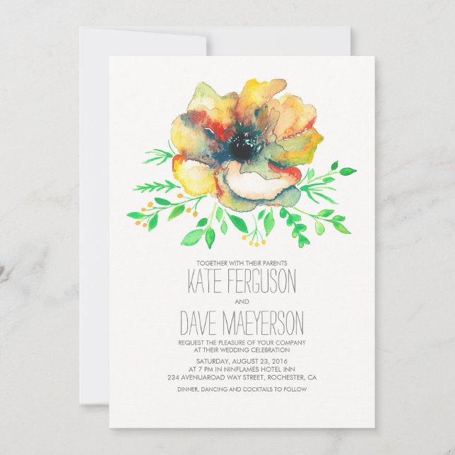Invitation Aquarelle romantique Floral Summer Wedding Invite (Devant)