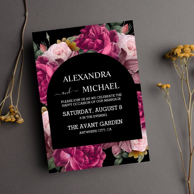 Invitation Aquarelle romantique foncé Floral néerlandais Mast (Créateur téléchargé)