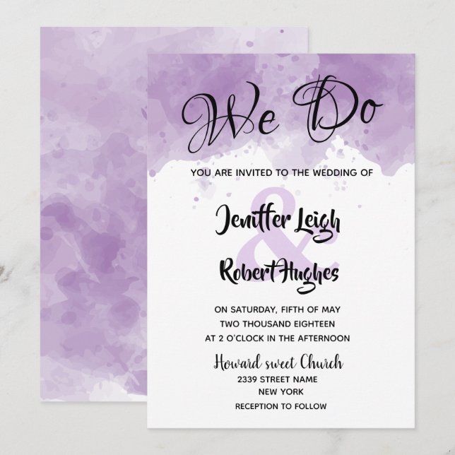 Invitation Aquarelle romantique lavande mariage (Devant / Derrière)
