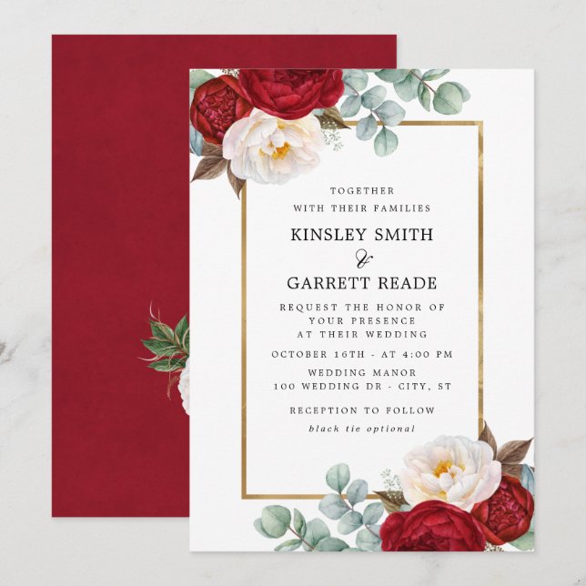Invitation Aquarelle romantique Mariage floral (Devant / Derrière)