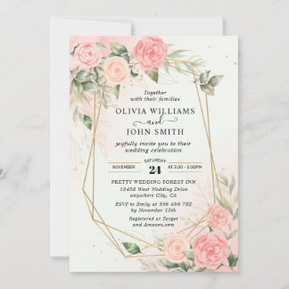 Invitation Aquarelle romantique rose Mariage rose F019
