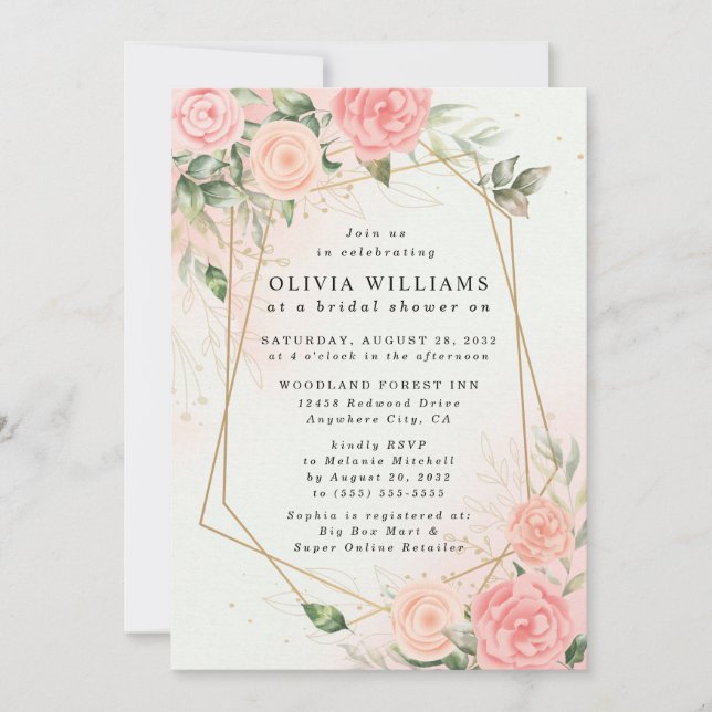 Invitation Aquarelle romantique Rose Mariage rose Floral Invi (Devant)