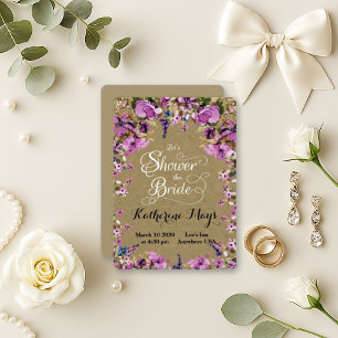 Invitation Aquarelle romantique violet Fête des mariées flora