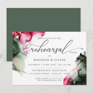 Invitation Aquarelle rose Abstrait et vert sage