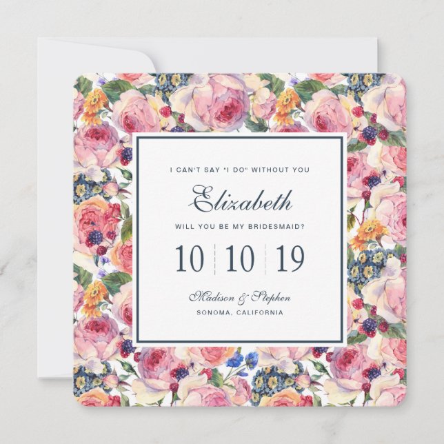 Invitation Aquarelle | Rose anglais - Bridesmaid (Devant)