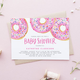 Invitation Aquarelle rose arroser Baby shower de beignes