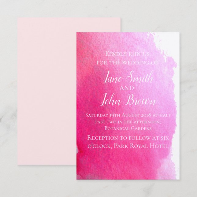 Invitation Aquarelle rose art moderne mariage boho (Devant / Derrière)