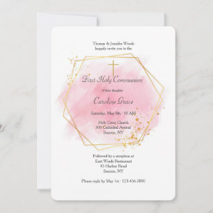 Invitation Aquarelle rose Avec Cadre Or