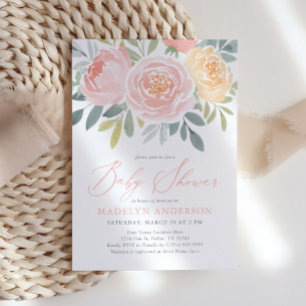 Invitation Aquarelle rose Baby shower de printemps floral