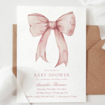 Aquarelle rose Baby shower fille Bow