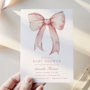 Invitation Aquarelle rose Baby shower fille Bow