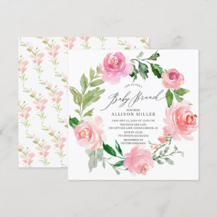 Invitation Aquarelle rose Baby shower Floral Brunch