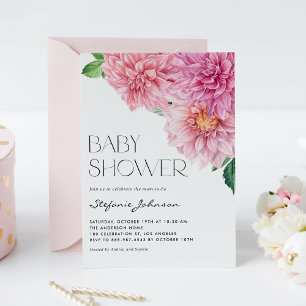 Invitation Aquarelle rose Baby shower floral Dahlia