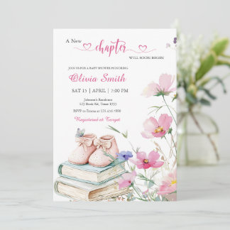 Invitation Aquarelle rose Baby shower floral Storybook