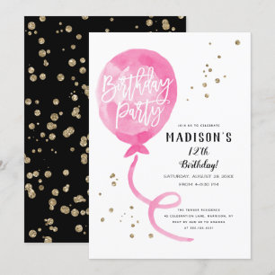 Invitation Aquarelle rose Balloon or Confetti Anniversaire
