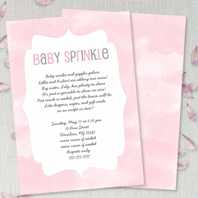 Invitation Aquarelle rose Bébé arroser, baby shower fille (Créateur téléchargé)
