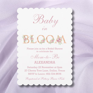 Invitation Aquarelle rose Bébé floral dans le Baby shower en