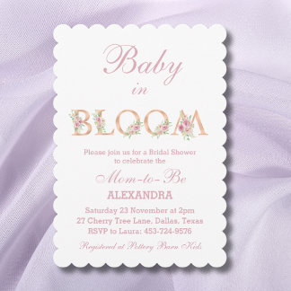 Invitation Aquarelle rose Bébé floral dans le Baby shower en