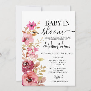 Invitation Aquarelle rose Bébé Floral En Baby shower Fleur