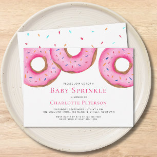 Invitation Aquarelle rose beignets Fille Bébé Sprinkel Douche