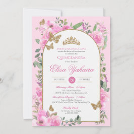 Invitation Aquarelle rose Beurre d'or Quinceanera