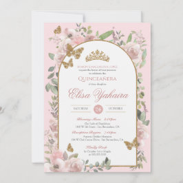 Invitation Aquarelle rose Beurre d'or Quinceanera