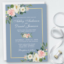 Aquarelle rose blanc Floral Dusty Blue Mariage