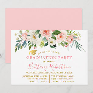 Invitation Aquarelle rose blanc Floral Gold Party