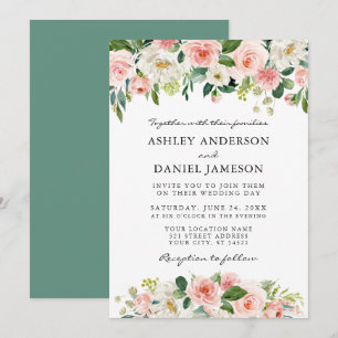 Invitation Aquarelle rose Blanc Floral Mariage