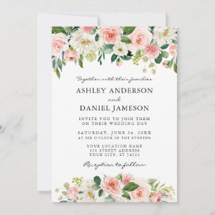 Invitation Aquarelle rose blanc Mariage floral élégant