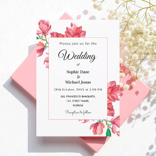 Invitation Aquarelle rose blanc Mariage Magnolia Floral