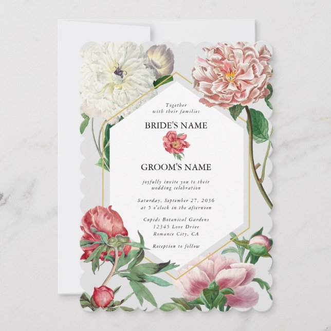 Invitation Aquarelle rose blanc pivoines Mariage (Devant)