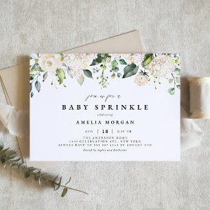 Invitation Aquarelle Rose blanche et Hydrangea Baby Sprinkel