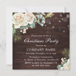 Invitation Aquarelle Rose blanche Fête de Noël d'entreprise