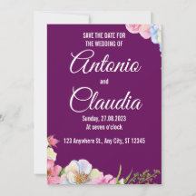 Aquarelle Rose Bleu Fleurs Mariage Enregistrer La