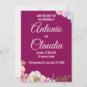 Invitation Aquarelle Rose Bleu Fleurs Mariage Enregistrer La 