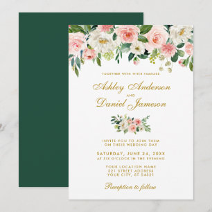 Invitation Aquarelle rose Blush Blanc Floral Mariage D'Or G