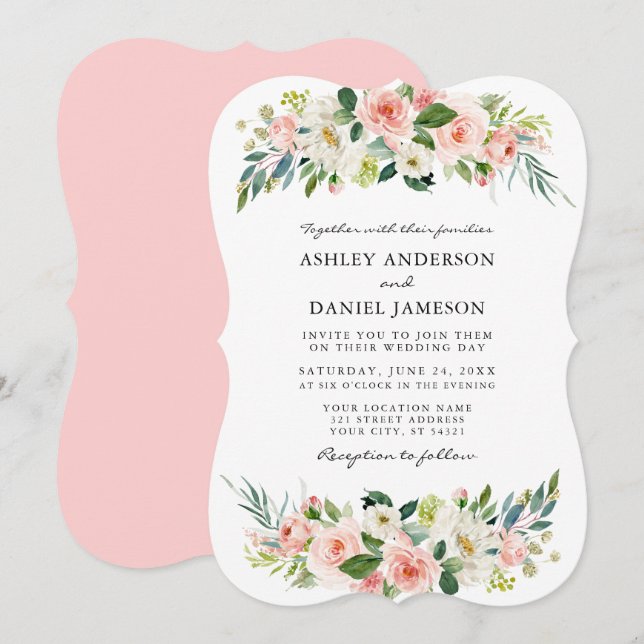 Invitation Aquarelle rose Blush Floral Élégant (Devant / Derrière)