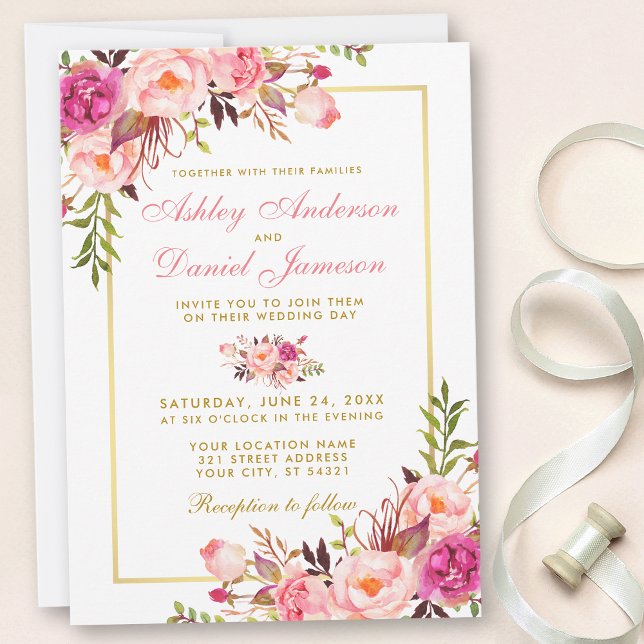 Invitation Aquarelle rose Blush Floral Mariage or (Customize to change text color, style or add text & photos to back of card.)