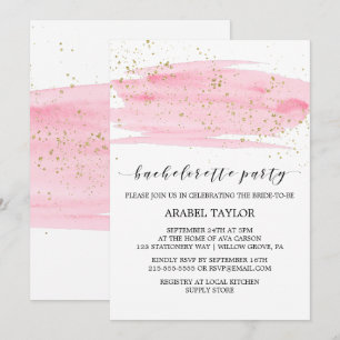 Invitation Aquarelle Rose Blush & Gold Bachelorte